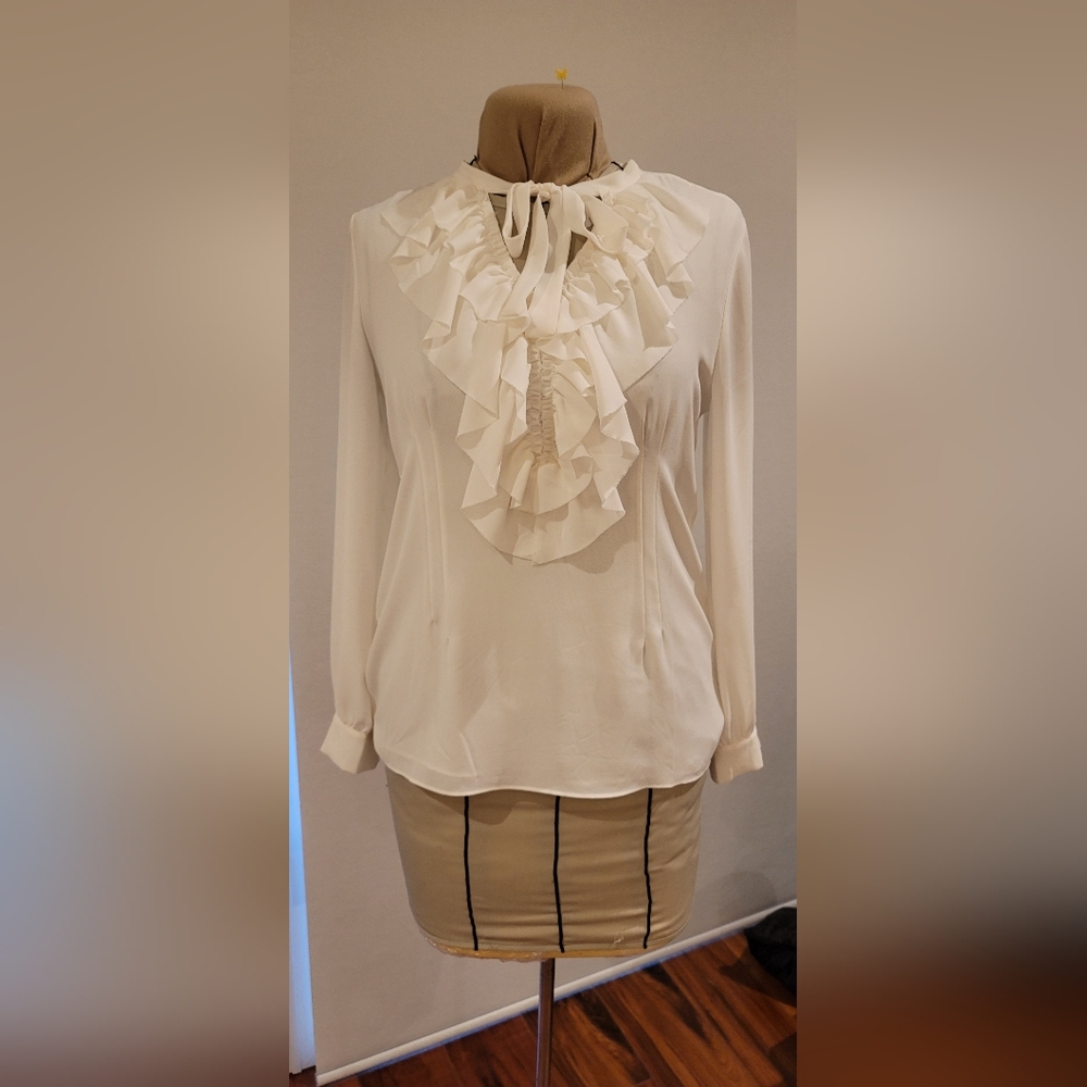WHBM Ruffle front blouse with tie